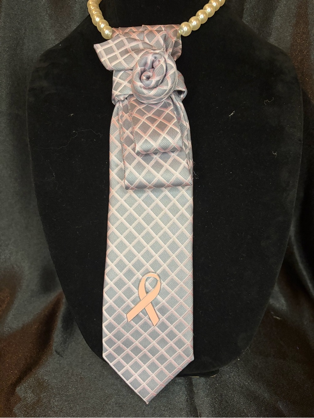 Michael Kors Pink and Gray Patterned Ribbon Accent Neck Tie